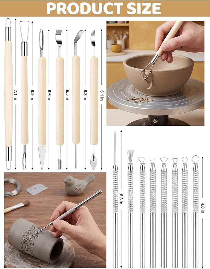 14Pcs Clay Sculpting Tools Kit, Ceramic Clay Ball Stylus Dot Painting Tools, Air Dry Clay Tools Set for Carving, Dotting, Embossing, Shaping, Molding, Pottery Crafts, Nail Art, Rhinestone, Rock