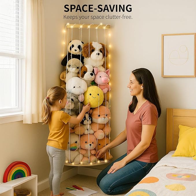 PUTSKA Nursery Furniture Hanging Organizer – Wall Mounted Stuffed Animal Storage for Baby Room, Corner Plush Collection Display & Nursery Organization System, Space-Saving Vertical Storage - Plain