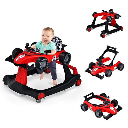 HOMGX Baby Walker with Wheels, Convertible Baby Push Walker & Race Car Mode, Infant Activity Center with Music Box, 3 Heights & 2 Speeds, Foldable Walkers for 6-18 Months (Red)
