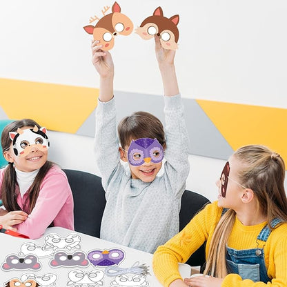 Lonfliness 36 Set Animal Coloring Mask Jungle Animal Paper Art Craft Kid Color Your Own Panda Blank DIY Mask Masquerade Birthday Party Dress-Up Decoration Favor School Classroom Activity Game Supplies