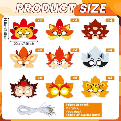 36 Set Fall Thanksgiving Animal Coloring Mask Paper Art Craft Kids Color Your Own Animals Blank DIY Mask Masquerade Birthday Party Dress-Up Decoration Favor School Classroom Activity Game Supplies