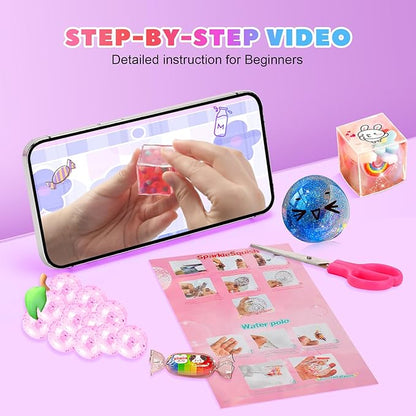 Nano Tape Bubble Kit for Kids with Box, 19.7Ft Nano Tape Squishy Maker with Glitter, Clay, Beads, Stickers and Tutorials, Gifts for Boys Girls Aged 4, 5, 6, 7, 8, 9 Years Old