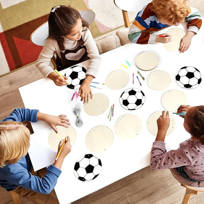 gisgfim 16 Pack Soccer Wind Chime Crafts Kits for Kids Make Your Own Soccer Wind Chime Wooden DIY Arts and Crafts Decoration for Birthday Party School Classroom Decorations Supplies Birthday Favors