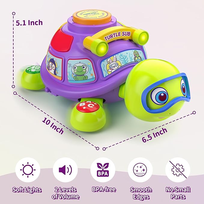 ToddlerCley Musical Turtle Baby Toys 6-12 Months, Bilingual Educational Crawling Toys for 6 7 8 9 10 Months, Infant Tummy Time Toy with Sound, Lights, Gifts Presents for 5 6 9 12 Months Baby