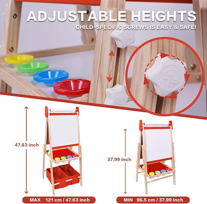 Joyooss Art Easel for Kids Easel for Toddlers, Adjustable Standing Wooden Toddler Easels Kids Magnetic Double Sided Whiteboard & Chalkboard, Art Easel for Kids Age 2-4 4-8 9-12 Toddler Art Easel Kid