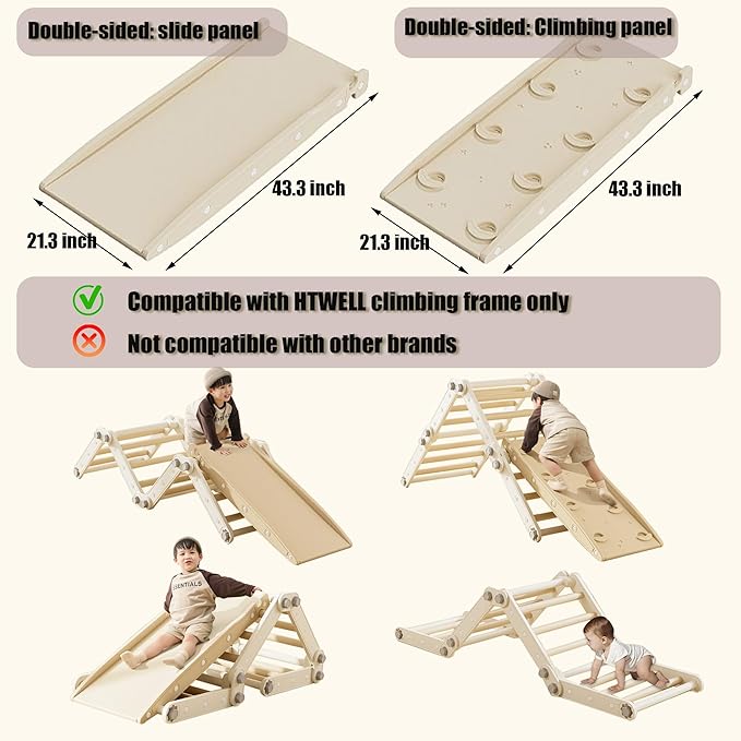 Montessori Climbing Set,Kids Pikler Triangle Set,Plastic Toddler Climbing Toys,Multifunction Foldable Indoor Kids Gym with Slide(Gray)
