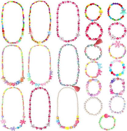 ONESING 22 Pcs Toddler Costume Jewelry Gift Princess Necklace Bracelet Set Girls Play Jewelry Kit Necklace Bracelet for Kids Play Dress Up