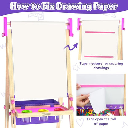 Art Easel for Kids 4-8,Kids Easel with Paper Roll and Art Supplies,Toddler Toys Ages for 5-7,Toddler Drawing Board Learning Eductional Toys for 4 5 6 7 8 Year Old Boy Girls Birthdays Gifts