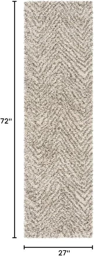 SAFAVIEH Hudson Shag Collection Runner Rug - 2'3" x 6', Ivory & Grey, Chevron Design, Non-Shedding & Easy Care, 2-inch Thick Ideal for High Traffic Areas in Living Room, Bedroom (SGH375A)