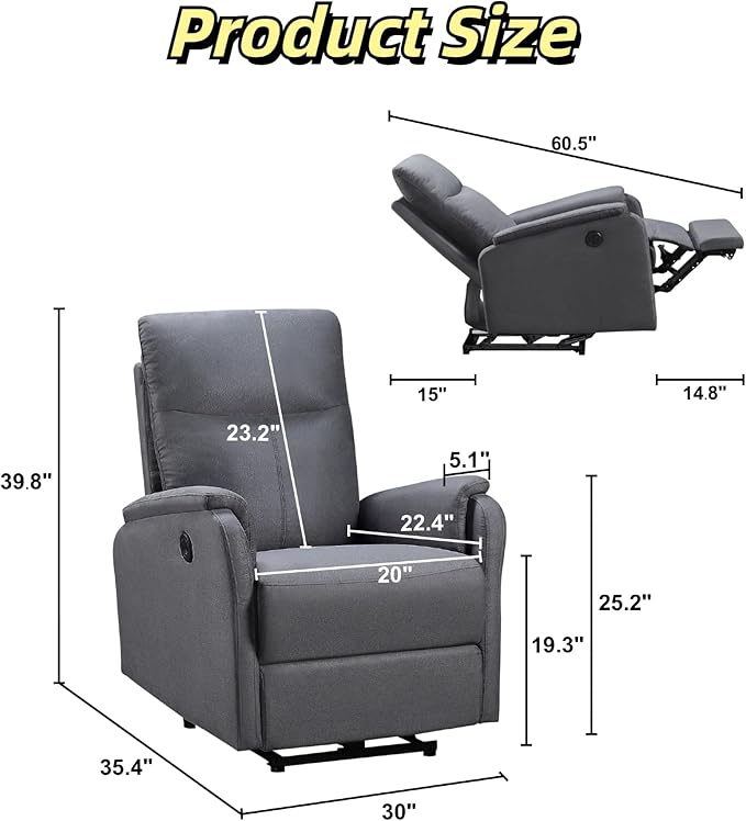 Recliner Chairs for Adults, Power Lift Recliner Chair, Ergonomic Recliner Chair with USB, Classic Single Sofa with Footrest, Lazy Boy Recliner Chair, Recliner Single Chair Living Room,Grey