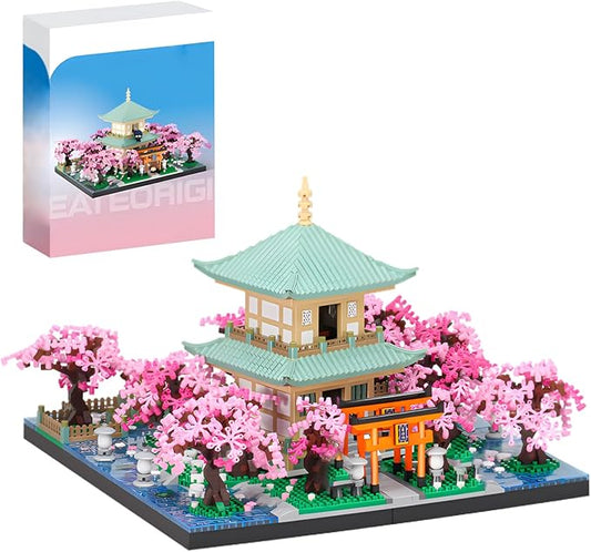 Cherry Blossom Micro Mini Building Block Sets Toy for Adults，Japanese Bonsai Tree House Architecture Gifts for Kids 14+（3809 Pieces）