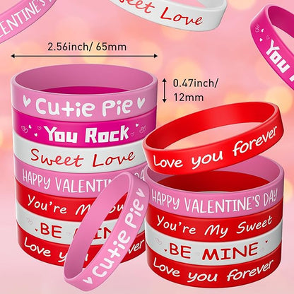 Morcheiong 70 Pcs Valentine's Day Silicone Bracelets Pink Red Party Favors Classic Rubber Wristbands for Kids Adults Valentine's Day Party Decorations