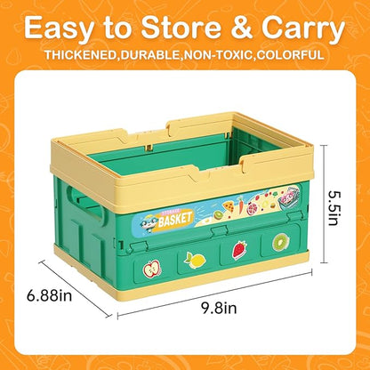 80Pcs Kitchen Playset, Toddler Pretend Cooking with Pots, Pans, Cookware, Food, Picnic Blanket, Fruits, Veges, Shopping Storage Basket, Dessert, Learning Gift for Girls Boys (Blue)