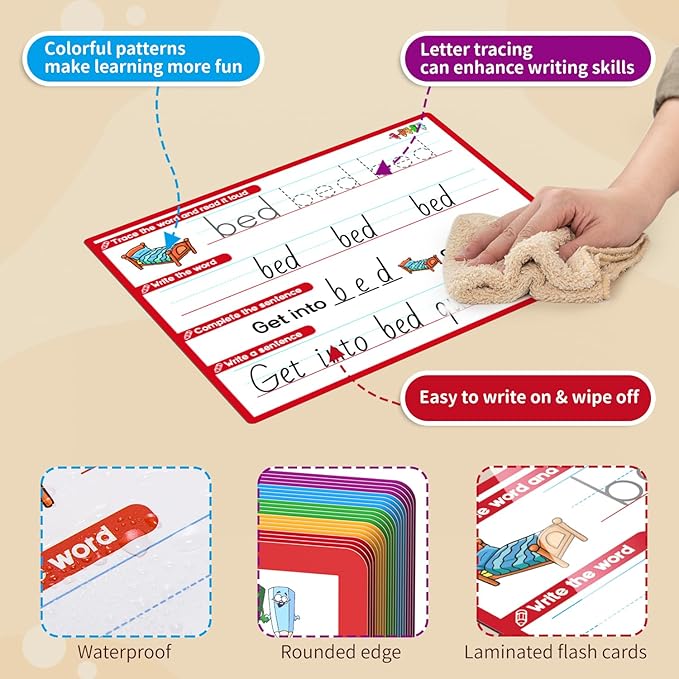 CVC Word Games Sentence Building for Kids, Handwriting Practice Writing to Learn Tracing Sight Words Phonics Flash Cards, Pre k Preschool Kindergarten Homeschool Learning Activities