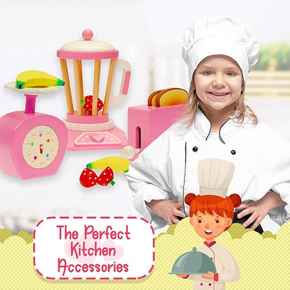 Constructive Playthings 5097877 Wood Pretend Play Kitchen Accessory Set with Scale, Toaster and Blender/13 Piece, Grade: Kindergarten to 3