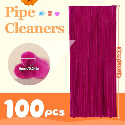 100 Pcs Pipe Cleaners, Deep Rose Red Pipe Cleaners Bulk for Crafts Flowers, Bouquet Making, Chenille Stem for Home Festival Decorations (Deep Rose Red)