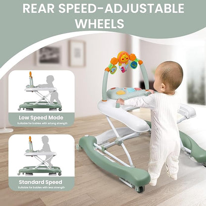 Boyro Baby Baby Walker, 5-in-1 Baby Walkers for Boys and Girls 6-12 Months with Bouncer, Removable Footrest, Feeding Tray & Music, Foldable & Adjustable Activity Walker for 6-18 Months Toddler Infant
