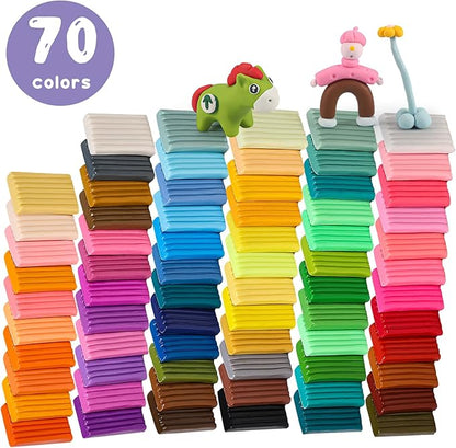 Polymer Clay 70 Colors, Modeling Clay for Kids DIY Starter Kits, Oven Bake Model Clay, Non-Toxic, Non-Sticky, Ideal Clay Kits for Children and Artists