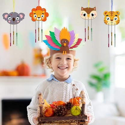 Fennoral 9 Pack Fall Wind Chime Kit for Kids Make You Own Fall Animals Wind Chime DIY Coloring Fall Craft Wooden Hanging Ornaments Outdoor Activity Autumn Thanksgiving Party Decorations