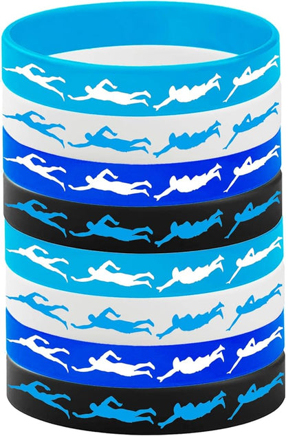 24PCS Swimming Silicone Wristband Party Favors -Swimming Rubber Wristband Party Supplies Decorations Swimming Action Sport Themed Birthday Baby Shower Party Favors