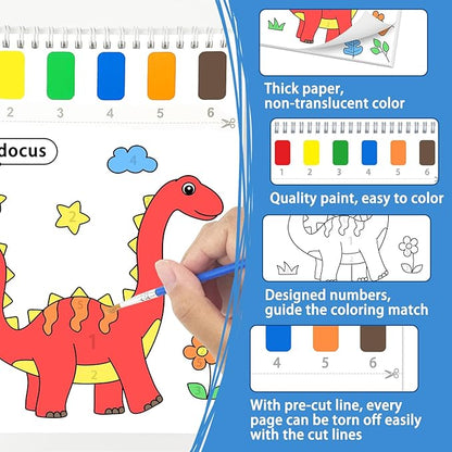 SOCOLER Paint with Water Coloring Books for Toddlers, Dinosaur Mess Free Watercolor Painting Papers for Kids Water Color Paint Kit with 2 Brushes Art Craft Birthday Gift for Ages 1-3, 4-8