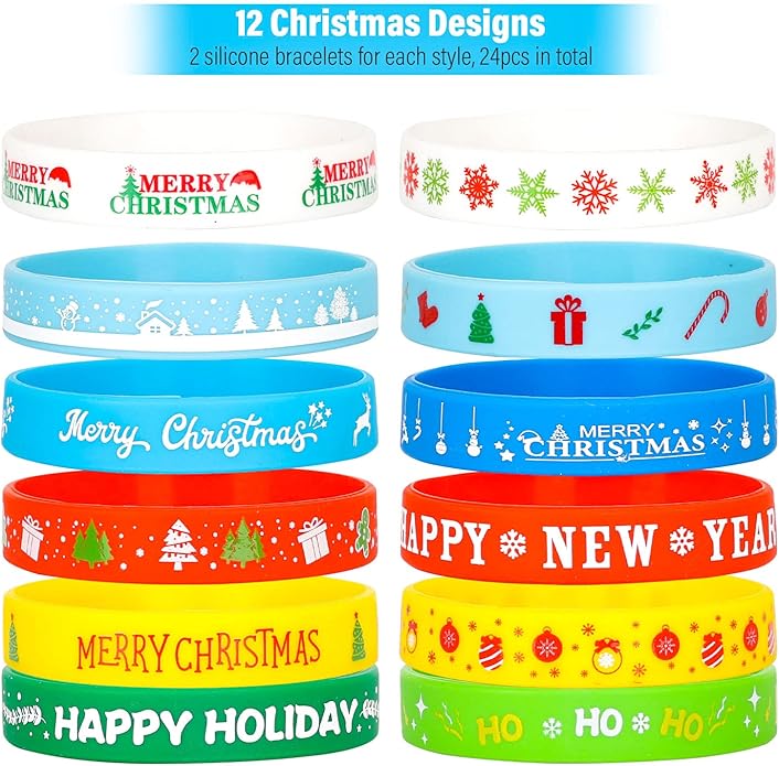 Mibor 48Pcs Christmas Slap Bracelets Christmas Silicone Bracelets, Christmas Classroom Gifts, Xmas Slap Wristbands Rubber Wristbands for Kids Girls Boys Christmas Party Favors Stocking Stuffers Gifts
