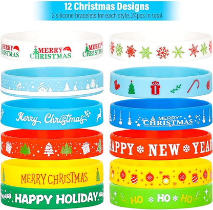 Mibor 48Pcs Christmas Slap Bracelets Christmas Silicone Bracelets, Christmas Classroom Gifts, Xmas Slap Wristbands Rubber Wristbands for Kids Girls Boys Christmas Party Favors Stocking Stuffers Gifts