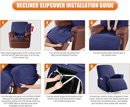 VANSOFY Recliner Chair Cover, 3-Pieces Stretch Lazy Boy Recliner Covers for Recliner Chair Soft Reclining Chair Slipcover Furniture Protector for Dogs Cats(Navy Blue)