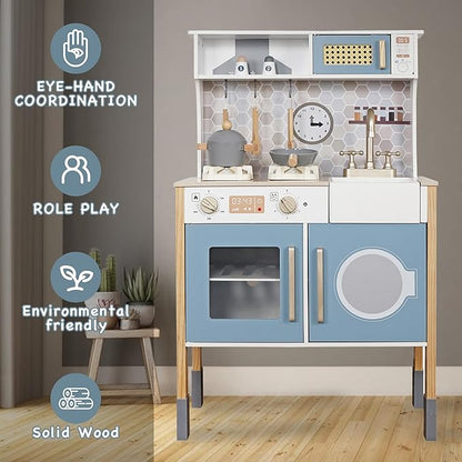 Kitchen Toy Playset for Kids, Electronic Play Stove with Light&Sounds, Pretend Play Cooking Toys Kitchen Set with Cookware Accessories,Toddler Toy Kitchens Festival Gift for 3+ Year Old Girls Boys