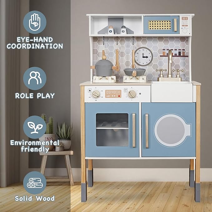 Kitchen Toy Playset for Kids, Electronic Play Stove with Light&Sounds, Pretend Play Cooking Toys Kitchen Set with Cookware Accessories,Toddler Toy Kitchens Festival Gift for 3+ Year Old Girls Boys