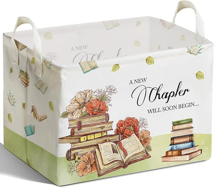 Book Theme Foldable Storage Basket with Handles, Waterproof Fabric Organizer Boxes for Toy and Book Storage, Cube Box for Nursery and Study Room, Gifts for Boys and Girls, Cute Bookshelf Decor