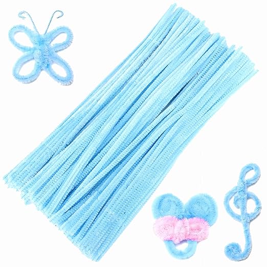 100Pcs Pipe Cleaners, Chenille Stem Craft Supplies, 6 mm x 12 Inch (Light Blue)