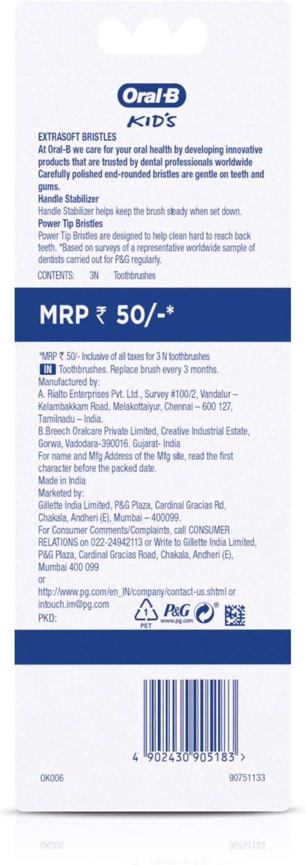 Oral-B Kids Toothbrush, Extra Soft (Pack of 3)