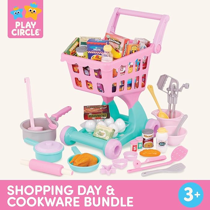 Battat- Play Circle- Shopping Cart & Grocery Set For Kids – Toy Food – Play Kitchen- Pretend Play- 3 years +