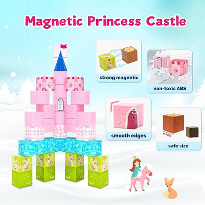 Updated Magnetic Blocks-Princess Toys, Creative Magnetic Building Blocks Toddler Toys, Birthday Gifts for Kids 3+ Years Old, STEM Montessori Sensory Toys for Boys & Girls Age 3-4 4-5 6-8