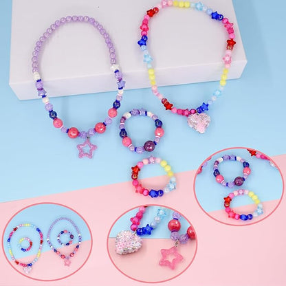 Kids Jewelry for Girls, Toddler Jewelry, 2 Sets Girls Jewelry Beaded Necklace and Beads Bracelet for Little Girls Kids Toddler, Little Girls Jewelry Set, Favors Bags for Girls