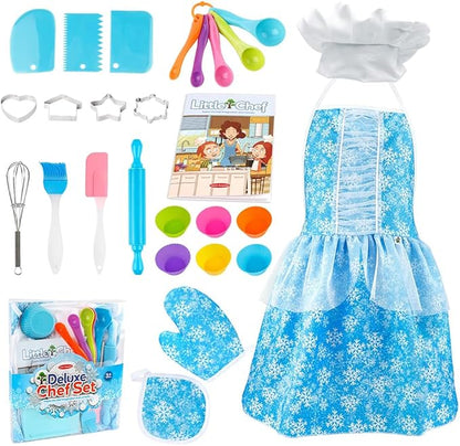 TOONRAIN Kids Cooking and Baking Set Chef Hat and Apron Dress Up Kitchen Costume Boys Girls Toys Birthday Christmas Gift