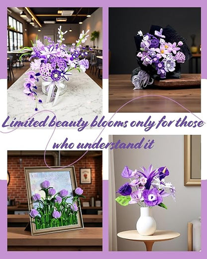 500 Pcs Gradient Purple Pipe Cleaners Flower kit,Chenille Stems for DIY Art Projects Creative Gift,Pipe Cleaners Craft with tutoria,Pearls,Pompoms,Green Floral Wires,Gardening Tape,Stamen