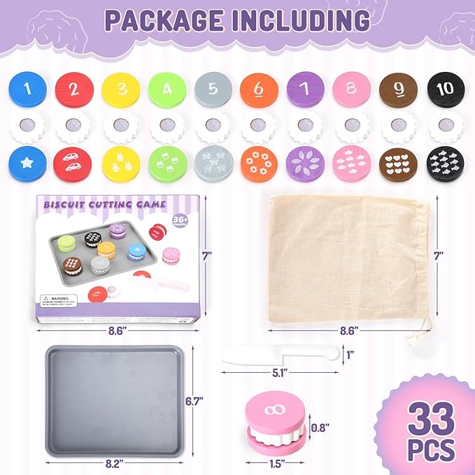 Upltowtme Wooden Cookie Play Food Set for Kids Number Counting and Matching Game Pretend Play Slice Biscuit Play Kitchen Accessories Age 3+ Montessori Learning Toy Food Game Birthday Gifts