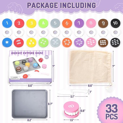 Upltowtme Wooden Cookie Play Food Set for Kids Number Counting and Matching Game Pretend Play Slice Biscuit Play Kitchen Accessories Age 3+ Montessori Learning Toy Food Game Birthday Gifts