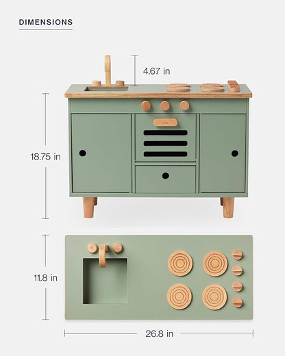Lalo The Play Kitchen - Tool-Free Assembly, Toddler Kitchen Playset with Interactive Knobs & Doors, Safe for Kids 3+, Promotes Open-Ended Play, Wooden Play Kitchen, Made from Birch Wood - Sage