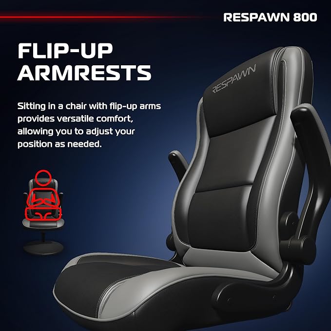 RESPAWN 800 Gaming Chair Floor, Swivel Rocker Gaming Chair, High Back Ergonomic Floor Gaming Chair for Kids and Adults, Gaming Recliner, Floor Rocker Chair with Armrests - Grey