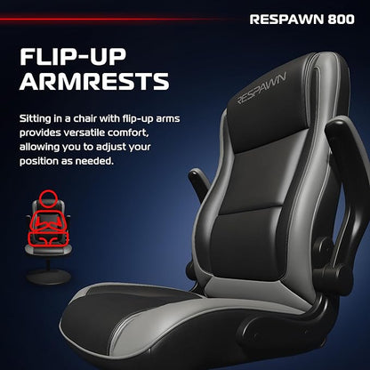 RESPAWN 800 Gaming Chair Floor, Swivel Rocker Gaming Chair, High Back Ergonomic Floor Gaming Chair for Kids and Adults, Gaming Recliner, Floor Rocker Chair with Armrests - Grey