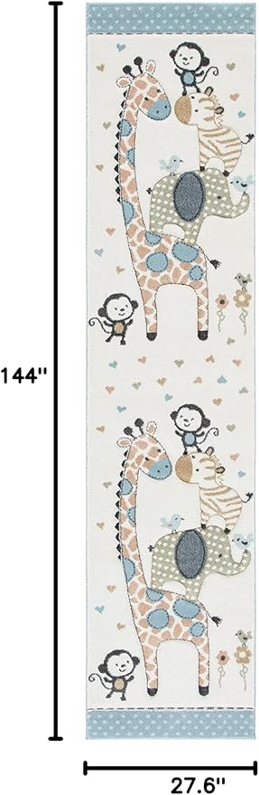 SAFAVIEH Carousel Kids Collection Runner Rug - 2'3" x 12', Ivory, Animal Design, Non-Shedding & Easy Care, Ideal for High Traffic Areas for Boys & Girls in Playroom, Nursery, Bedroom (CRK120A)