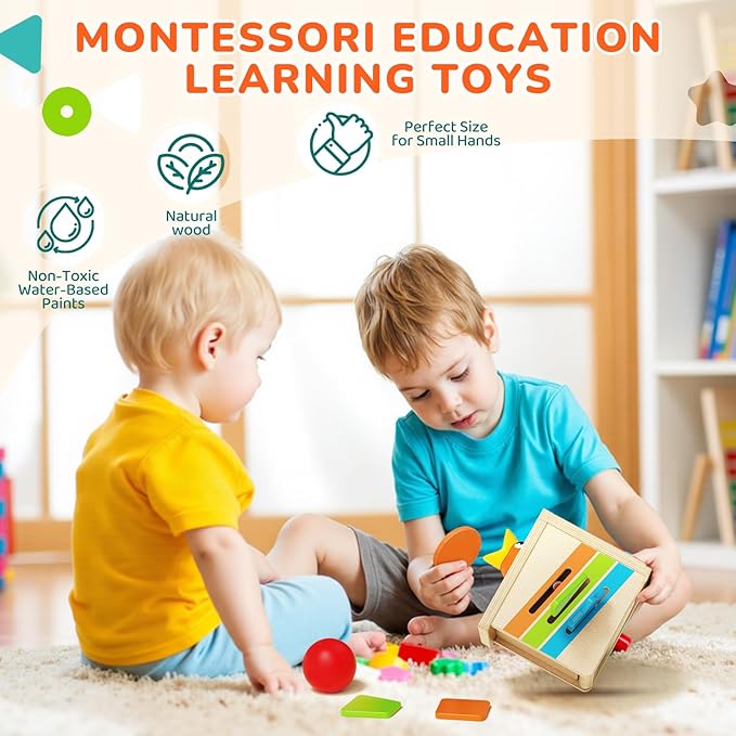 Montessori Toys for 1-3 Year Old – 5-in-1 Wooden Activity Cube with Magnetic Bird Feeding Game, Woodpecker Toy, Busy Toy for Fine Motor Skills, Shape Sorter & Color Matching, Toddler Gift 18M+