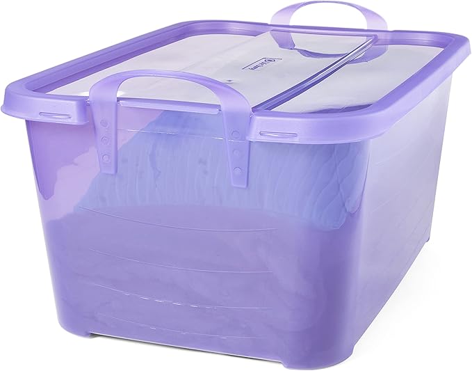 Life Story 12 Pack Light Duty Stackable Storage Bin, 55 Quart Home Organizer, Versatile Lightweight Locking Bins with Carrying Handles, Purple