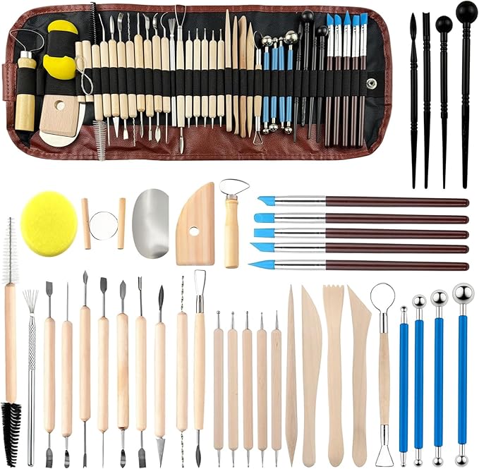 Pottery Clay Sculpting Tools Kit: 39Pcs Foam Clay for Stippling Carving Shaping Molding with Storage Bag - Air Dry Clay for Professional Polymer Artists Even Beginners
