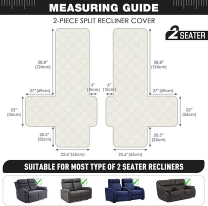 TAOCOCO 100% Waterproof Loveseat Recliner Cover, Non Slip Split Loveseat Covers for Reclining Loveseat with Elastic Straps, Washable Recliner Chair/Furniture Protector for Kids Pets(2 Seater, Black)