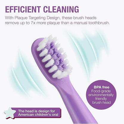 Vekkia Princess Electric Toothbrush Replacement Heads - 7X More Plaque Removal, End-Rounded 3D Curved Soft Bristles, Comfortable & Efficient Clean Teeth, Perfect for Kid Small Mouth, Purple (4 Pack)