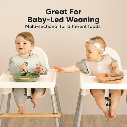 KeaBabies Suction Plates for Baby, Toddler - 3-Pack 100% Silicone Toddler Plates, Divided Baby Plates with Suction, Silicone Plates for Baby, Kids, BPA-Free, Microwave, Dishwasher Safe (Dusk)